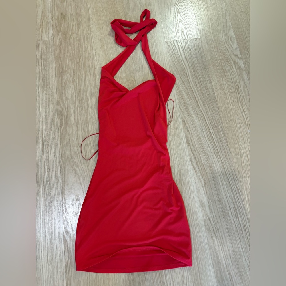 Garage deep plunge cowl neck mini dress (Xs) - Red - Picture 7 of 10